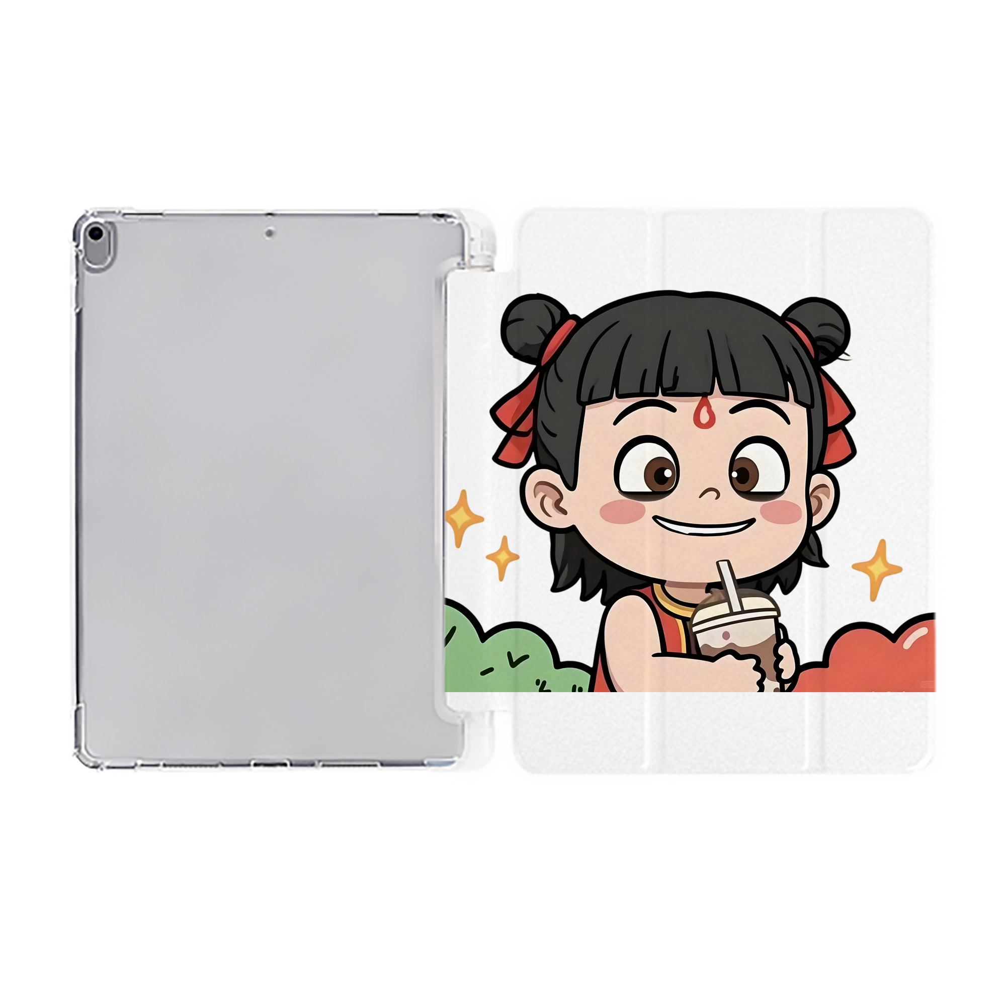 （画像用） Ne Zha 2 ナタ 魔童の大暴れ IPad ケース ペン収納付き 三つ折りスタンド PUレザー×シリコン 対応機種9.5/10.5/10.9インチ